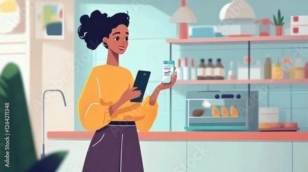 Obraz Shopper using voice command to purchase online, advanced e-commerce tech. 