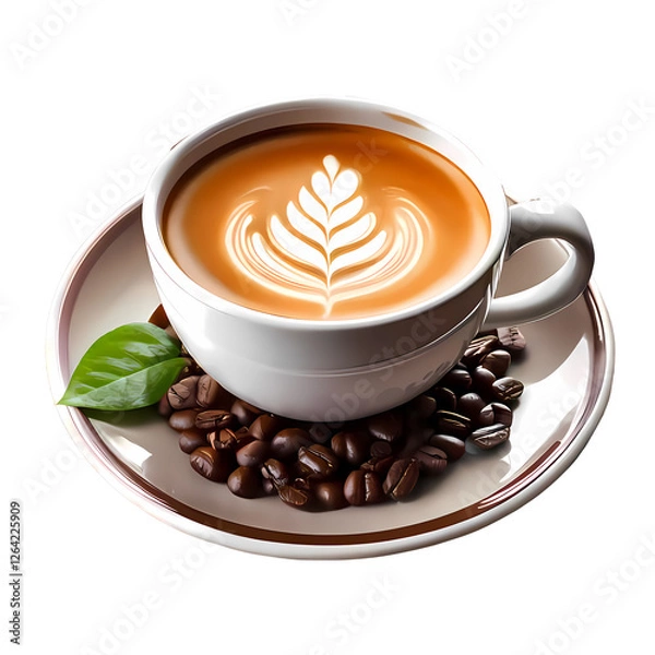 Fototapeta Aromatic Latte with Leaf Design generative AI