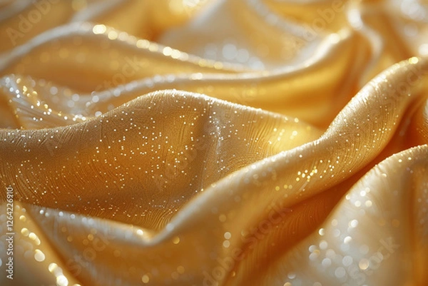 Fototapeta Luxurious Golden Silk Fabric with Smooth Folds and Soft Texture