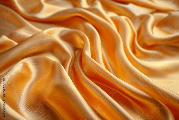 Fototapeta Luxurious Golden Silk Fabric with Smooth Folds and Soft Texture