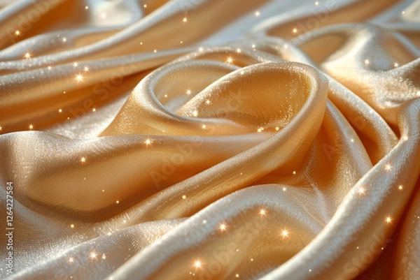 Fototapeta Luxurious Golden Silk Fabric with Smooth Folds and Soft Texture