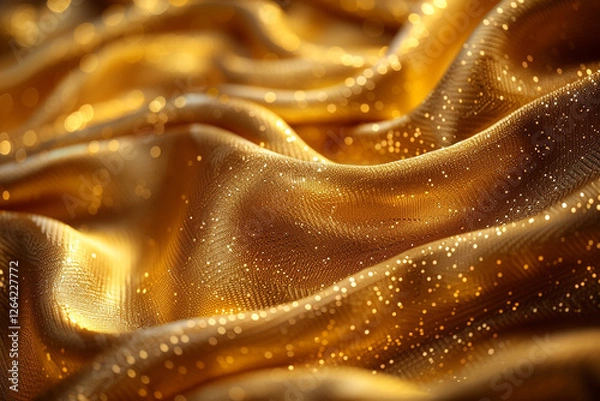 Fototapeta Luxurious Golden Silk Fabric with Smooth Folds and Soft Texture