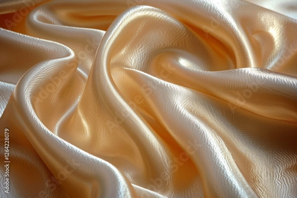 Fototapeta Luxurious Golden Silk Fabric with Smooth Folds and Soft Texture