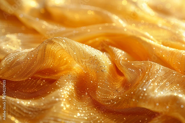 Fototapeta Luxurious Golden Silk Fabric with Smooth Folds and Soft Texture