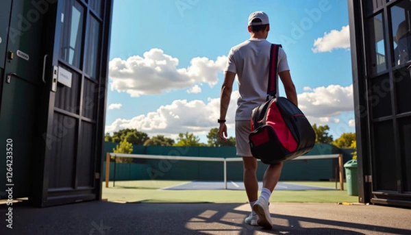 Fototapeta Man Walking with Tennis Bag to Court, Concept of sport, healthy lifestyle.