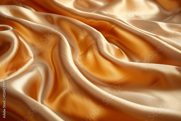 Fototapeta Close-up of flowing golden silk, radiating luxury and sophistication. Ideal for elegant branding, upscale product mockups, or fashion visuals requiring a sense of prestige