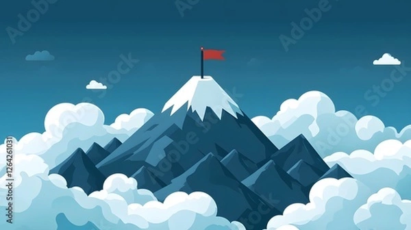 Fototapeta Climbing the Summit Mountain Landscape Digital Art Cloudy Sky Aerial View Achievement Concept