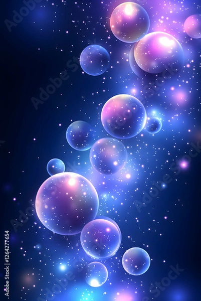 Fototapeta Abstract bubbles floating in deep space for background, wallpaper, art, design generative AI