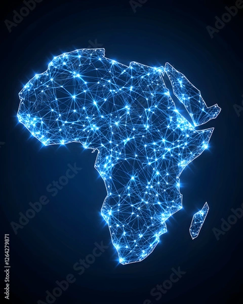 Fototapeta African continent network shining, connecting cities in the dark background generative AI
