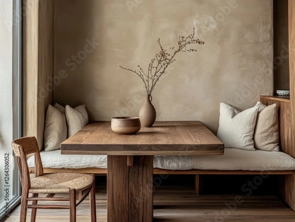 Fototapeta Rustic dining nook features built in seating and wooden details