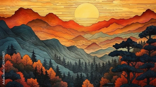 Obraz The day begins with the majesty of the sunrise in the middle of the mountain