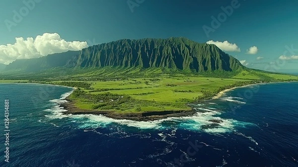 Fototapeta Majestic Ko'olau Mountain Range Overlooking Oahu's Coastline