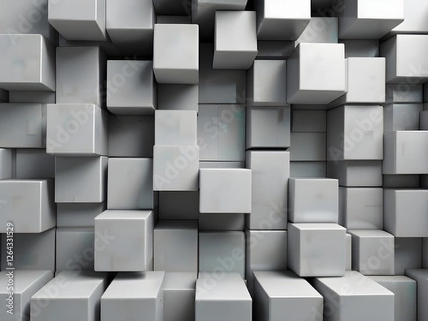 Fototapeta Abstract 3D Background with Randomly Shifted White Cube Blocks for Futuristic and Tech-Inspired Design