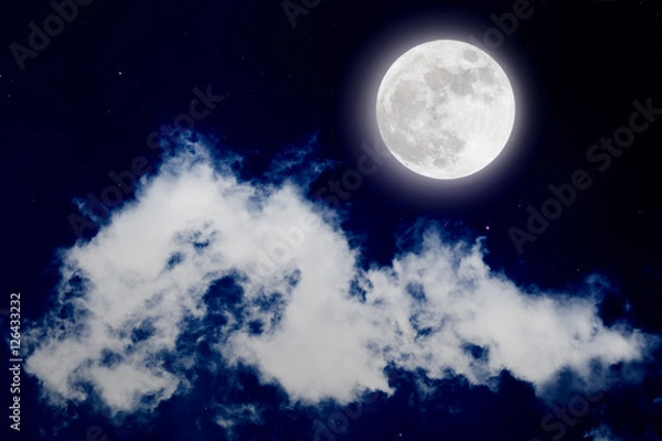 Fototapeta Romantic night with full moon in space over stars with cloudscap