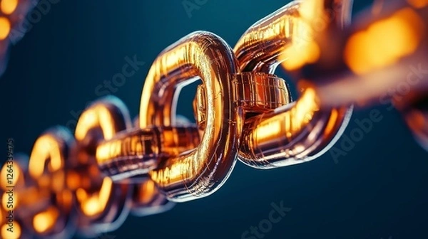 Fototapeta Close-up of a Glimmering Metal Chain Link on Smooth Background