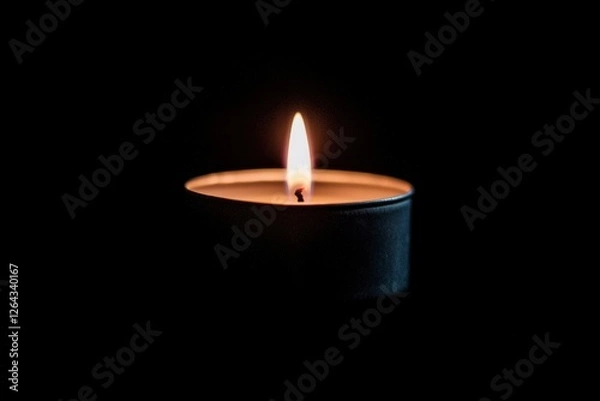 Fototapeta Candle flame burning bright in the dark room creating warm light and simple scene