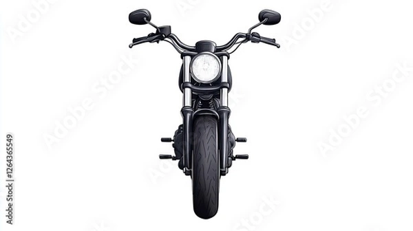 Fototapeta Front view of a sleek black motorcycle showcasing its design and detailing against a plain backdrop