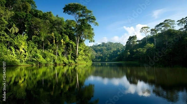 Obraz Tranquil Rainforest River Reflection