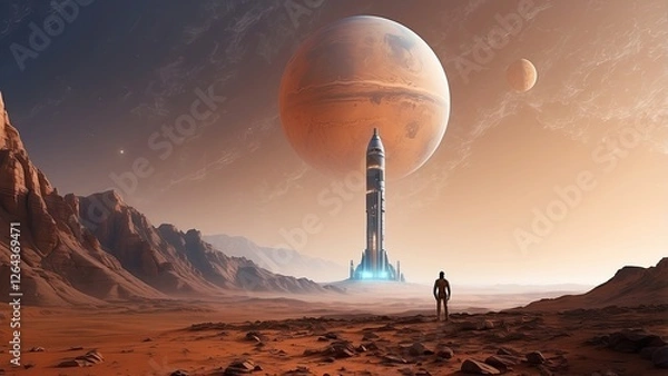 Fototapeta Base of the Space Station Against Earth's Blue Horizon