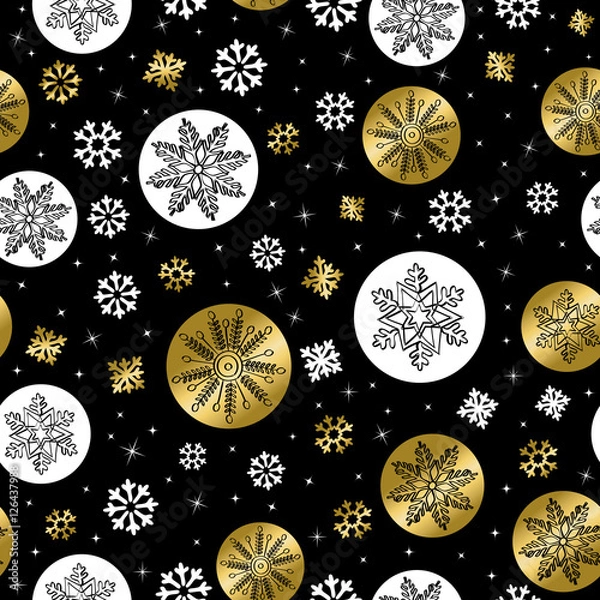 Obraz Gold Christmas seamless pattern with hand drawn snow decoration for holiday season background. EPS10 vector.