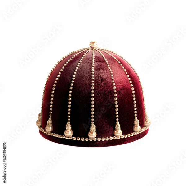 Obraz Regal Crimson Velvet Hat with Golden Accents  3D Render of an Ornate Headpiece