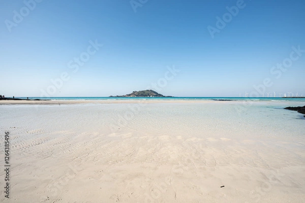 Obraz 하얀 모래사장 그리고 푸른 바다와 맑은하늘 제주 제주시 한림읍 협재리 협재해수욕장