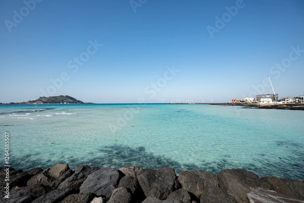 Obraz 하얀 모래사장 그리고 푸른 바다와 맑은하늘 제주 제주시 한림읍 협재리 협재해수욕장