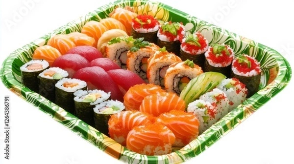 Fototapeta Colorful Sushi Platter Displayed with Fresh Ingredients and Variety