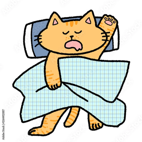 Obraz 布団に入って眠る猫のイラスト