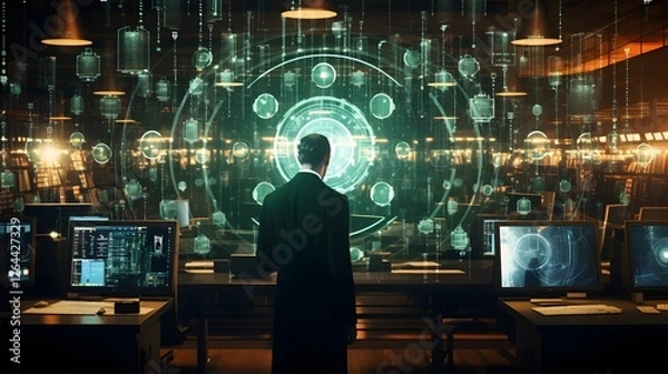Obraz Futuristic system scanning a digital environment to detect and analyze potential security vulnerabilities using advanced cybersecurity technology and analytics