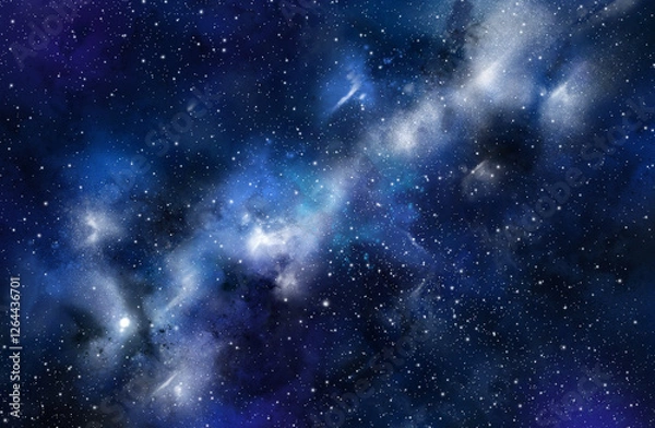 Obraz Galaxy in the blue clouds floating above the black background atmosphere