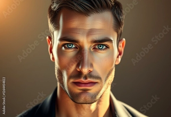 Fototapeta Portrait of a glamorous man with piercing blue eyes
