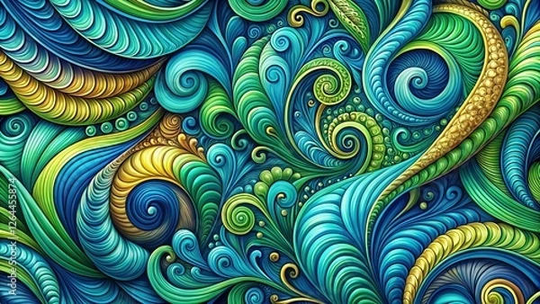 Obraz Abstract Swirling Blue Green Texture: Organic Wave Pattern Background