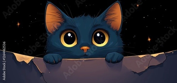 Obraz Curious Cat Gazing at the Night Sky