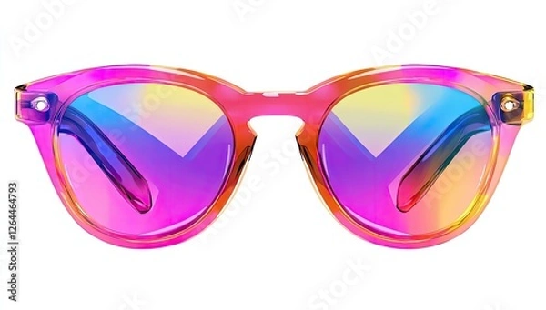 Fototapeta Colorful holographic sunglasses on white background