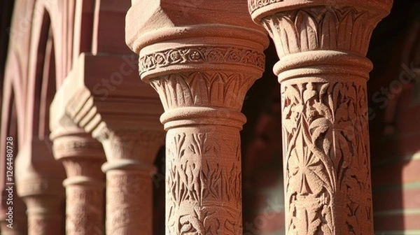 Fototapeta Intricate carved columns showcasing detailed floral patterns in historic architecture