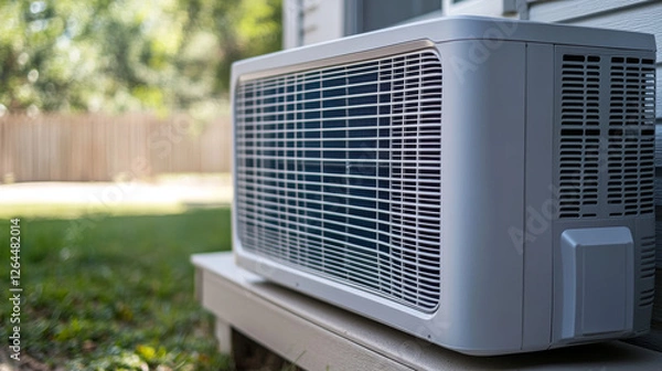 Fototapeta Air conditioner with cold and warm wind waves, refreshing and purifier conditioning effect. Electronic modern appliance for controlling temperature and climate in room Realistic 3d vector illustration