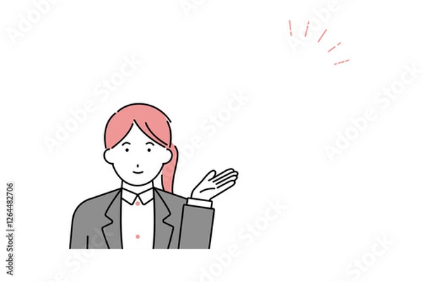 Fototapeta 余白に向けて手を指すスーツを着た女性のイラスト