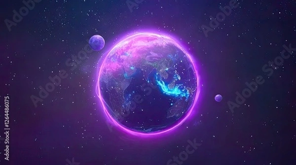 Fototapeta Vibrant cosmic scene showcasing a glowing Earth surrounded by colorful planets in space