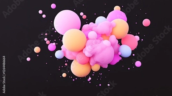 Fototapeta Colorful abstract composition of spheres and bubbles floating against a dark background