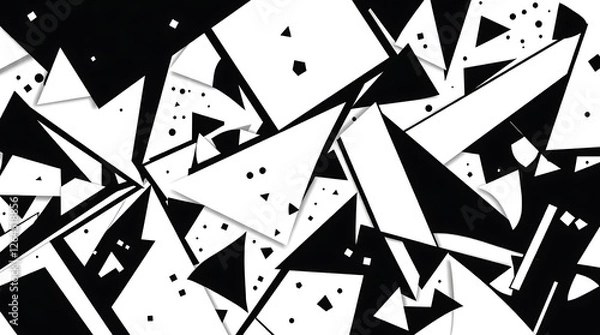 Obraz High-resolution abstract background image showcasing a chaotic yet balanced composition of geometric shapes in contrasting black and white, rendered with sharp edges and high contra.