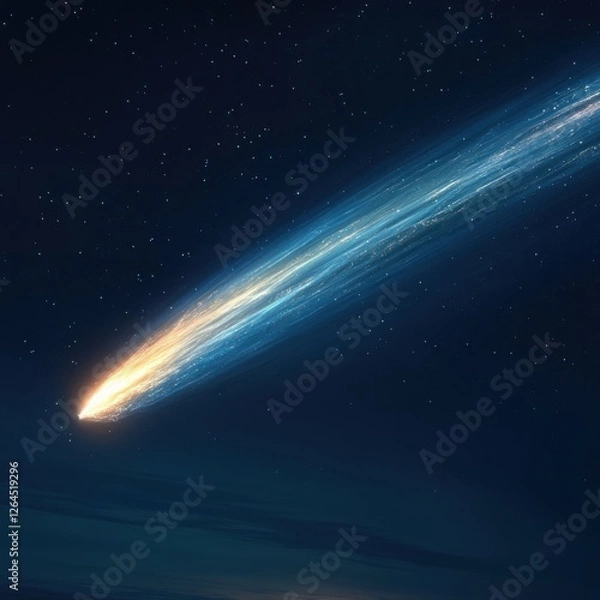 Obraz Bright Comet with Glowing Tail Over Dark Starry Night Sky