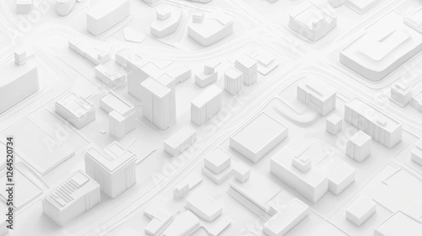 Obraz 3d render of white map scene with city roads buildings top view isometric perspective