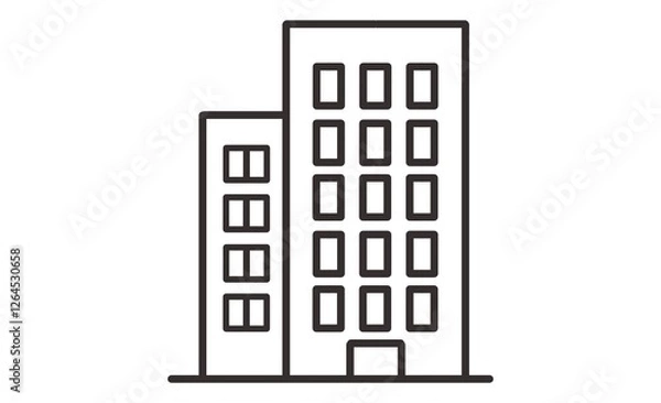 Fototapeta オフィスビルのシンプルなアイコン 高層ビルのラインアートイラスト