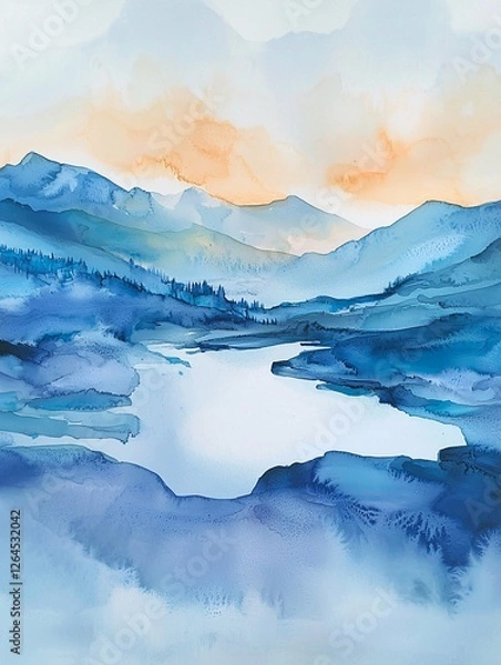 Obraz Watercolor landscapes feature soft pastel shades that blend harmoniously, highlighting natural elements through fluid textures for a captivating visual impact.