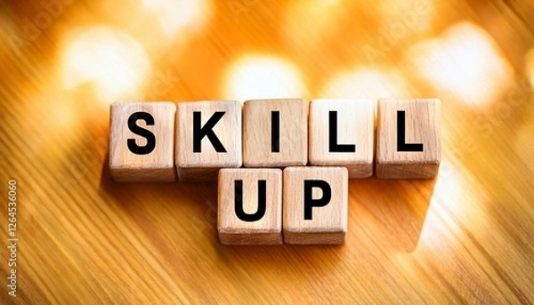 Obraz スキルアップを意味する英語のフレーズSKILL UPの文字が書かれたキューブブロック。 aiで生成