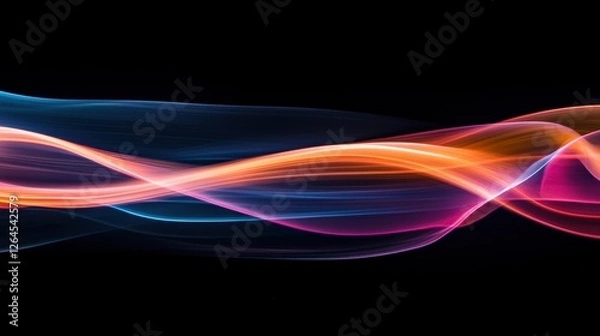 Fototapeta Colorful abstract light wave design for backgrounds, wallpapers, and digital art projects in vibrant hues of blue, pink, and orange on black.