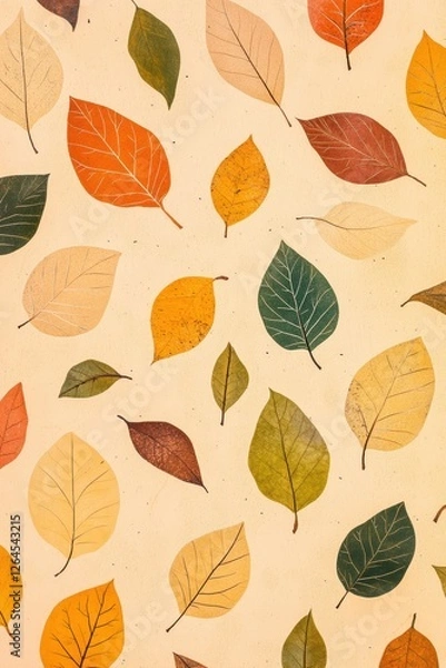 Fototapeta Colorful autumn leaves on textured background, fall foliage pattern for seasonal decoration, nature-inspired design, and graphic projects.