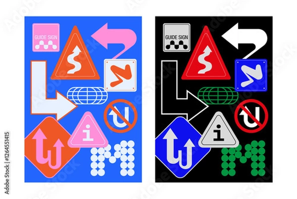 Obraz Road sign traffic guide sign arrow set geometry shape info sign earth icon graphic design vector useful poster flyer cover banner artwork web trendy creative unique style