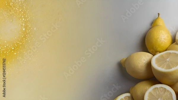 Fototapeta Elegant Gradient Background in Soft Lemon and Buttercream Freshness with Shimmering Silver Accents